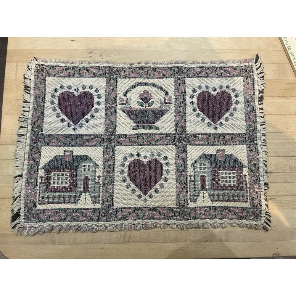 VTG Park B Smith Woven Tapestry Placemat Home Sweet Home Hearts Cottage